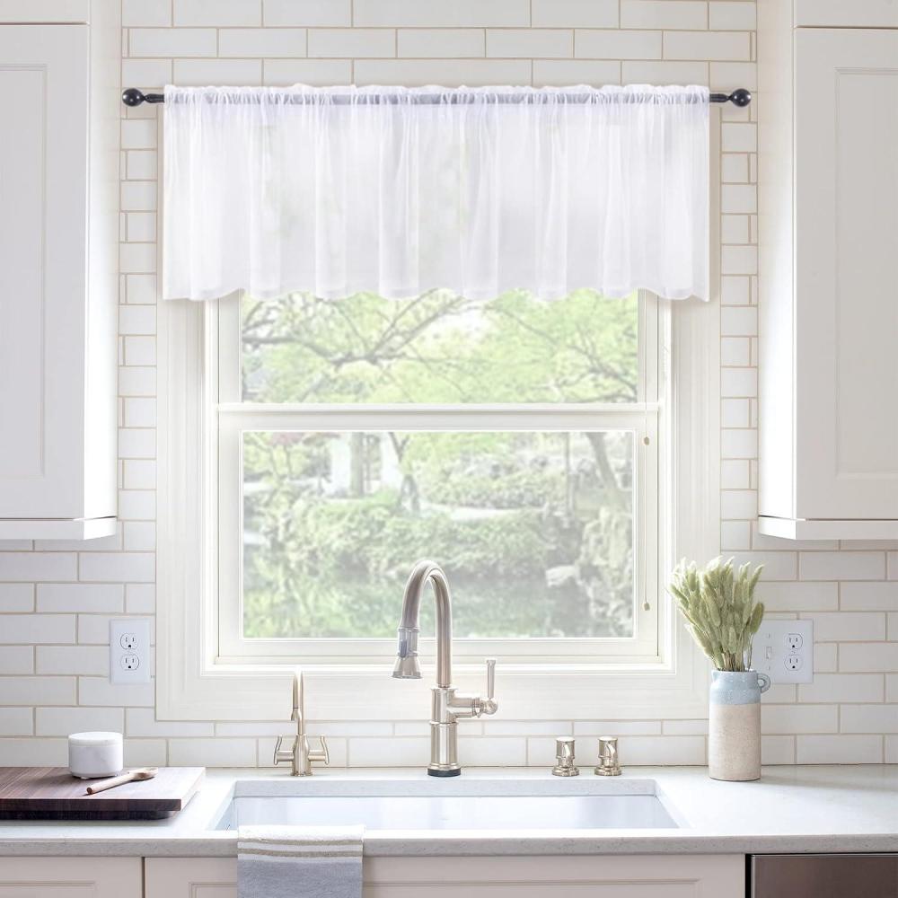 imageMIULEE Christmas Half Window Sheer Curtain Valance Extra Wide Rod Pocket Voile Drape for Kitchen Cafe Bathroom Small Window One Panel 60 x 18 Inch Haute RedWhite