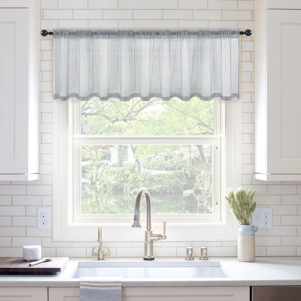 imageMIULEE Christmas Half Window Sheer Curtain Valance Extra Wide Rod Pocket Voile Drape for Kitchen Cafe Bathroom Small Window One Panel 60 x 18 Inch Haute RedDark Grey