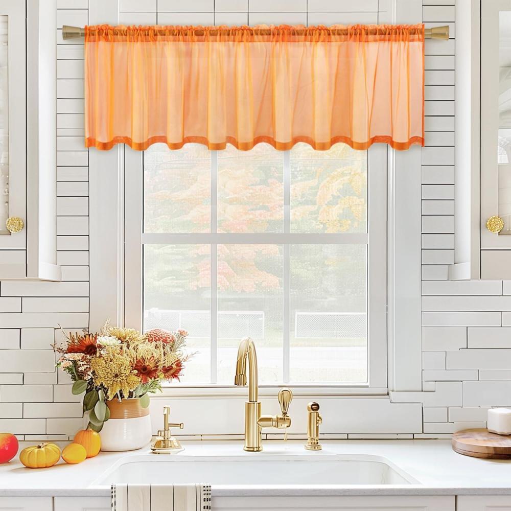imageMIULEE Christmas Half Window Sheer Curtain Valance Extra Wide Rod Pocket Voile Drape for Kitchen Cafe Bathroom Small Window One Panel 60 x 18 Inch Haute RedOrange