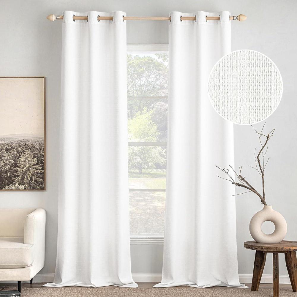 imageMIULEE Christmas Hunter Green Faux Linen Textured Curtains 84 Inch Length 2 Panels Set for Living Room Bedroom Farmhouse Burlap Weave Semi Sheer Grommet Top Light Filtering Window Drapes W37xL84White