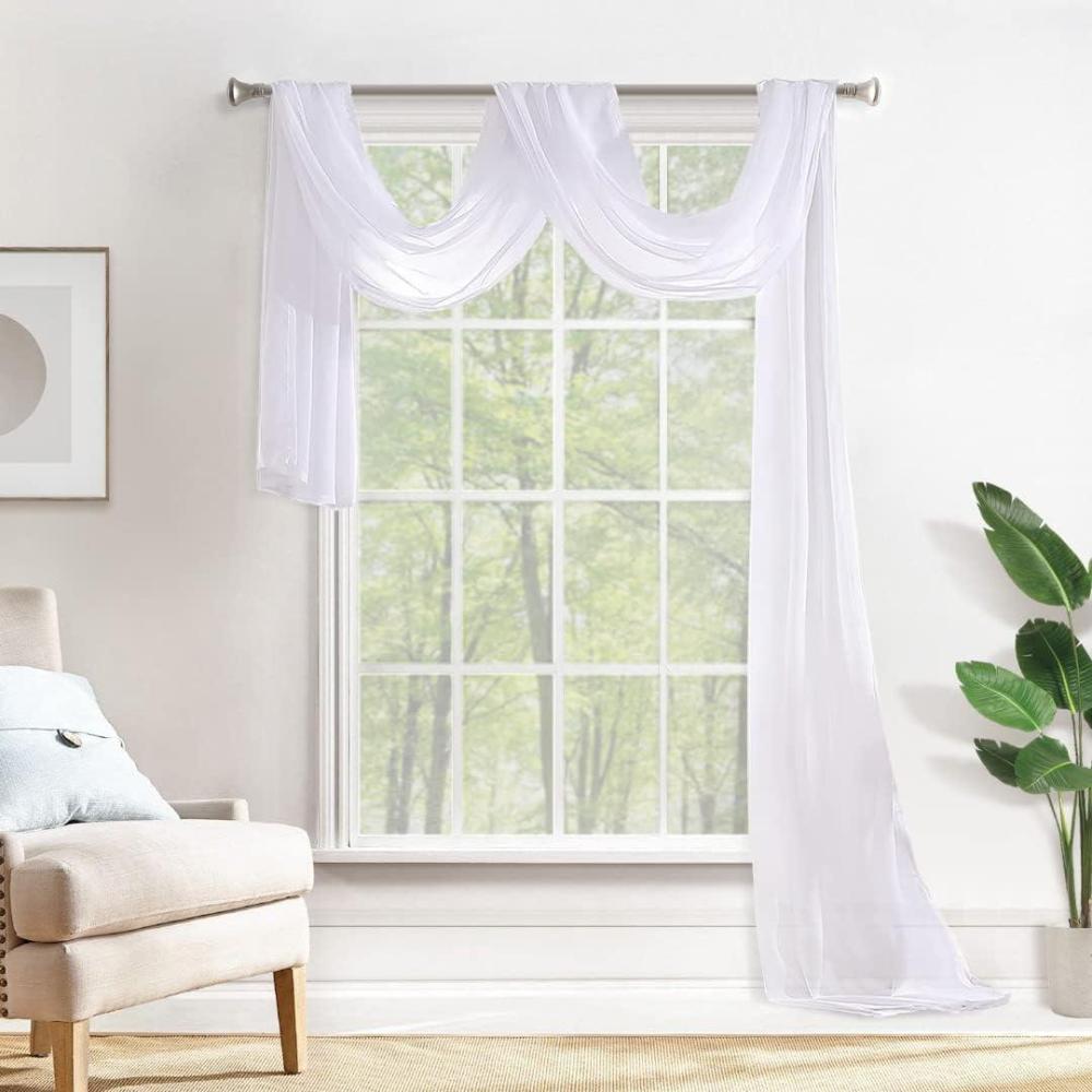 imageMIULEE Christmas Luxury Window Scarf Sheer Voile Elegant Topper Long Window Valance Solid Window Treatment Swags Drapes for Window Ceremony Wedding Canopy Bed 54quot x 216quot Maroon Red 1 PieceWhite