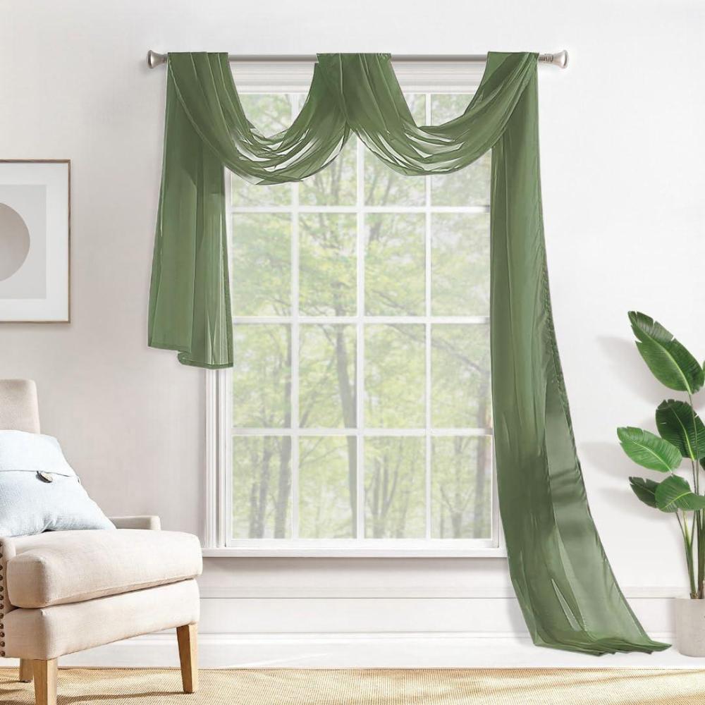 imageMIULEE Christmas Luxury Window Scarf Sheer Voile Elegant Topper Long Window Valance Solid Window Treatment Swags Drapes for Window Ceremony Wedding Canopy Bed 54quot x 216quot Maroon Red 1 PieceSage Green