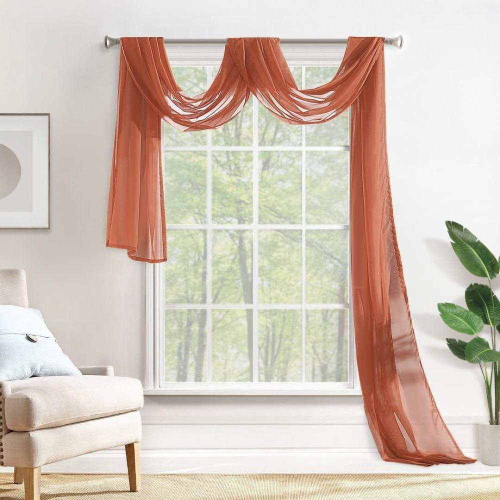 imageMIULEE Christmas Luxury Window Scarf Sheer Voile Elegant Topper Long Window Valance Solid Window Treatment Swags Drapes for Window Ceremony Wedding Canopy Bed 54quot x 216quot Maroon Red 1 PieceBurnt Orange