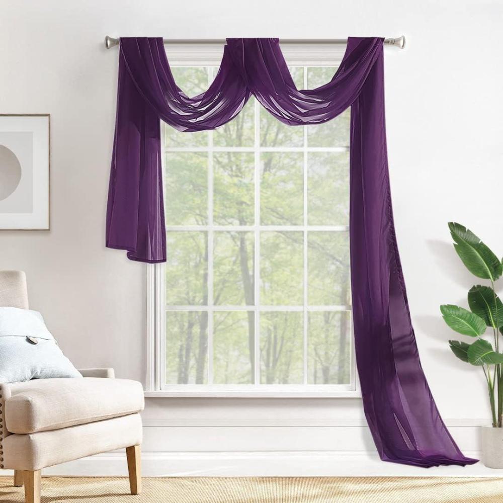 imageMIULEE Christmas Luxury Window Scarf Sheer Voile Elegant Topper Long Window Valance Solid Window Treatment Swags Drapes for Window Ceremony Wedding Canopy Bed 54quot x 216quot Maroon Red 1 PiecePlum Purple