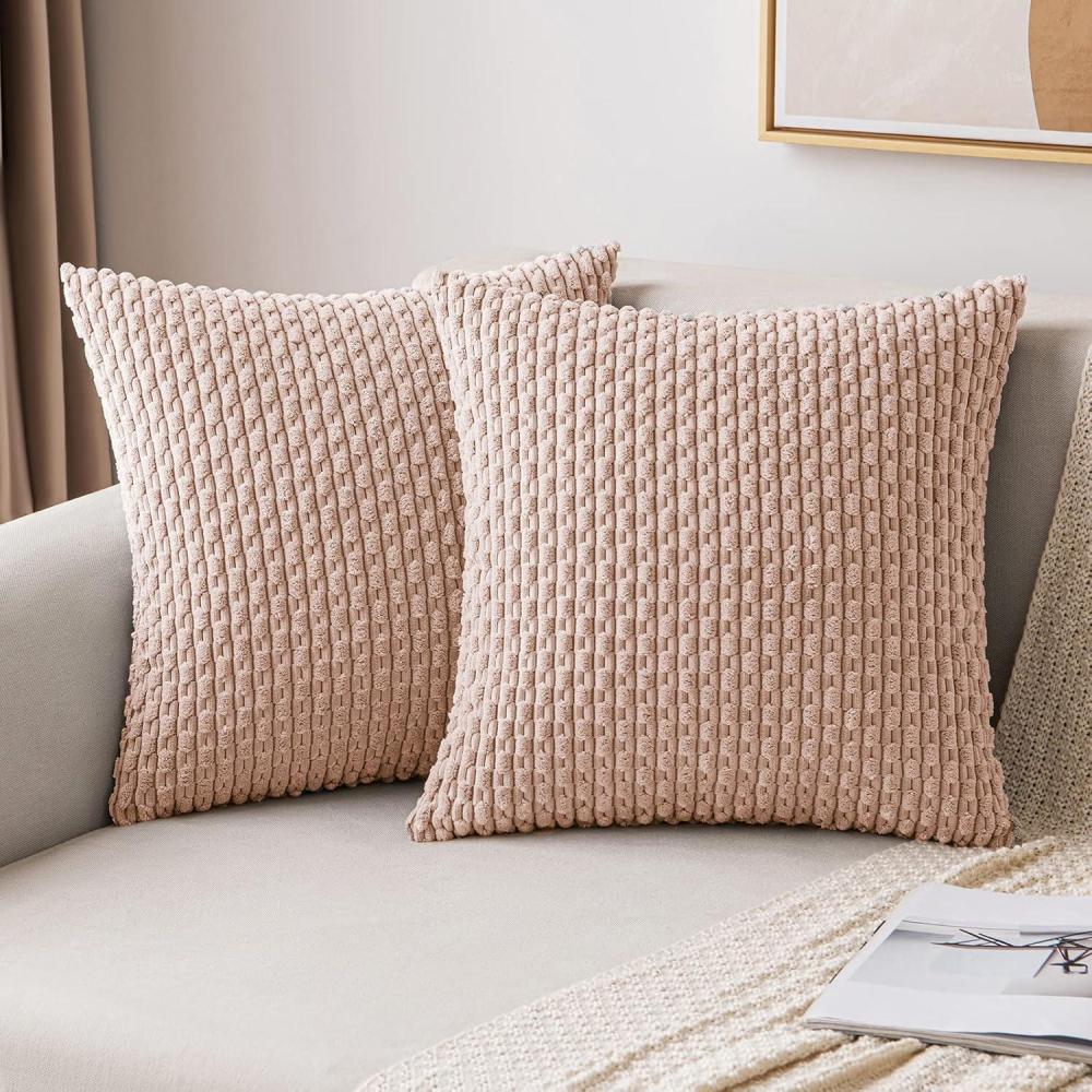 imageMIULEE Christmas Throw Pillow Covers Soft Corduroy Decorative Set of 2 Boho Striped Pillow Covers Pillowcases Farmhouse Home Decor for Couch Bed Sofa Living Room 18x18 Inch Pure WhitePink