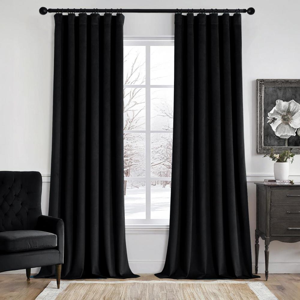 imageMIULEE Christmas Velvet Curtains 96 Inches Long 2 Panels Set for Bedroom Pinch Pleat Back Tab Thermal Insulated Living Room Darkening Drapes Pleated Blackout Floor to Ceiling Curtain with Hooks RedBlack