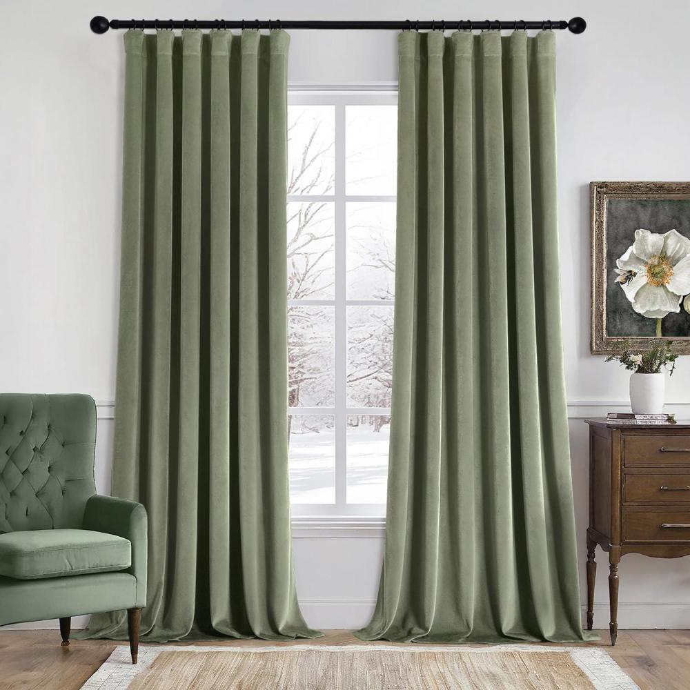 imageMIULEE Christmas Velvet Curtains 96 Inches Long 2 Panels Set for Bedroom Pinch Pleat Back Tab Thermal Insulated Living Room Darkening Drapes Pleated Blackout Floor to Ceiling Curtain with Hooks RedSage Green