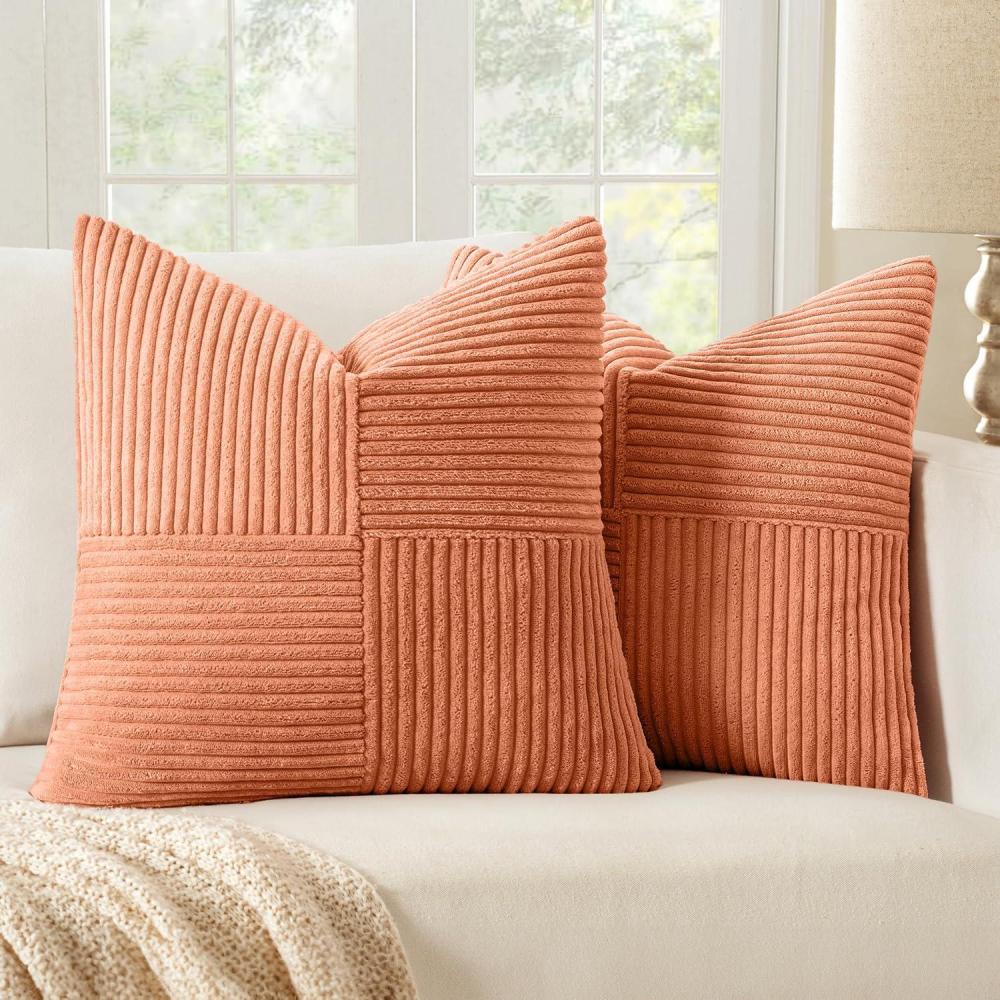 imageMIULEE Christmas White Corduroy Pillow Covers Pack of 2 Boho Decorative Spliced Throw Pillow Covers Soft Couch Pillowcases Cross Patchwork Textured Cushion Covers for Living Room Bed Sofa 18x18 inchCoral Red