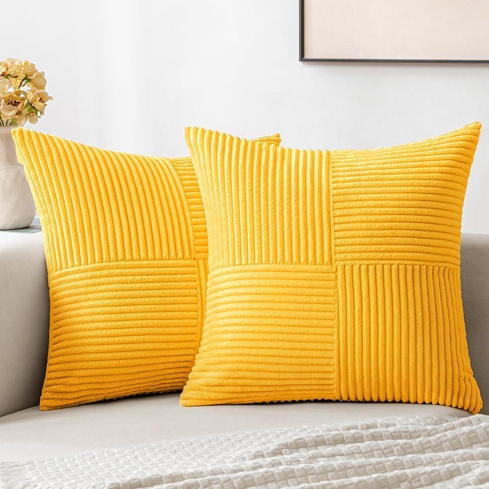 imageMIULEE Christmas White Corduroy Pillow Covers Pack of 2 Boho Decorative Spliced Throw Pillow Covers Soft Couch Pillowcases Cross Patchwork Textured Cushion Covers for Living Room Bed Sofa 18x18 inchGolden Yellow