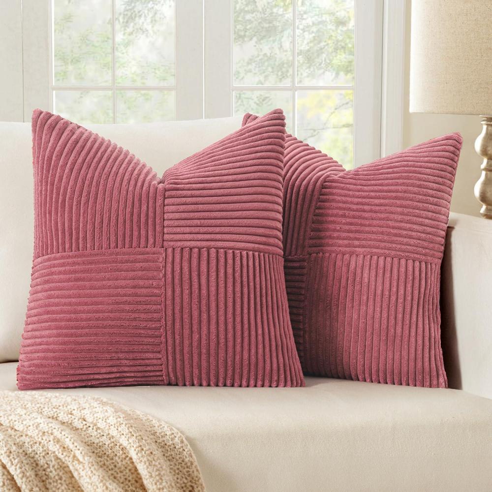 imageMIULEE Christmas White Corduroy Pillow Covers Pack of 2 Boho Decorative Spliced Throw Pillow Covers Soft Couch Pillowcases Cross Patchwork Textured Cushion Covers for Living Room Bed Sofa 18x18 inchCranberry Red