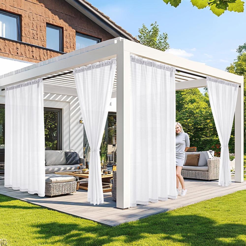 imageMIULEE Cream Beige Privacy Outdoor Curtains Waterproof NonSeeThrough Semi Sheer 2 Panels Set Elegant Rod Pocket for Patio Porch Pergola Cabana Gazebo 52 X 84 Inch LongWhite