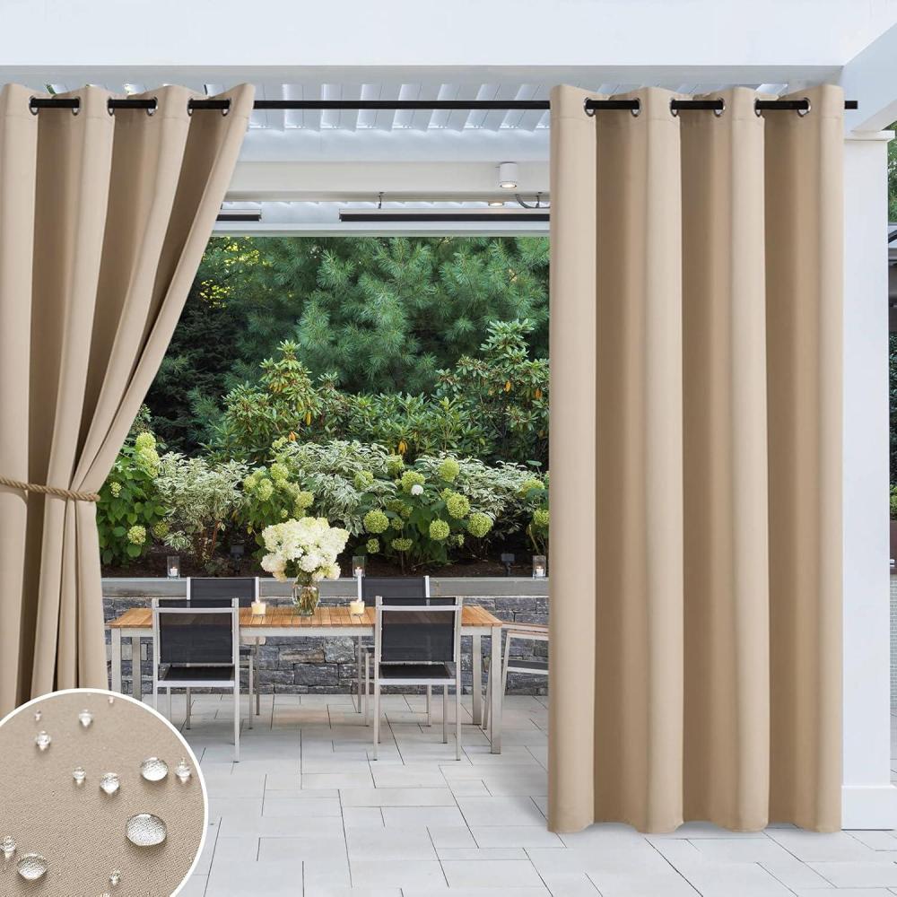 imageMIULEE Deck Curtains for Outdoor Room Darkening Waterproof Grommet Top Energy Saving Blackout Drapery 52 Inches x 84 Inches Beige 1 Piece