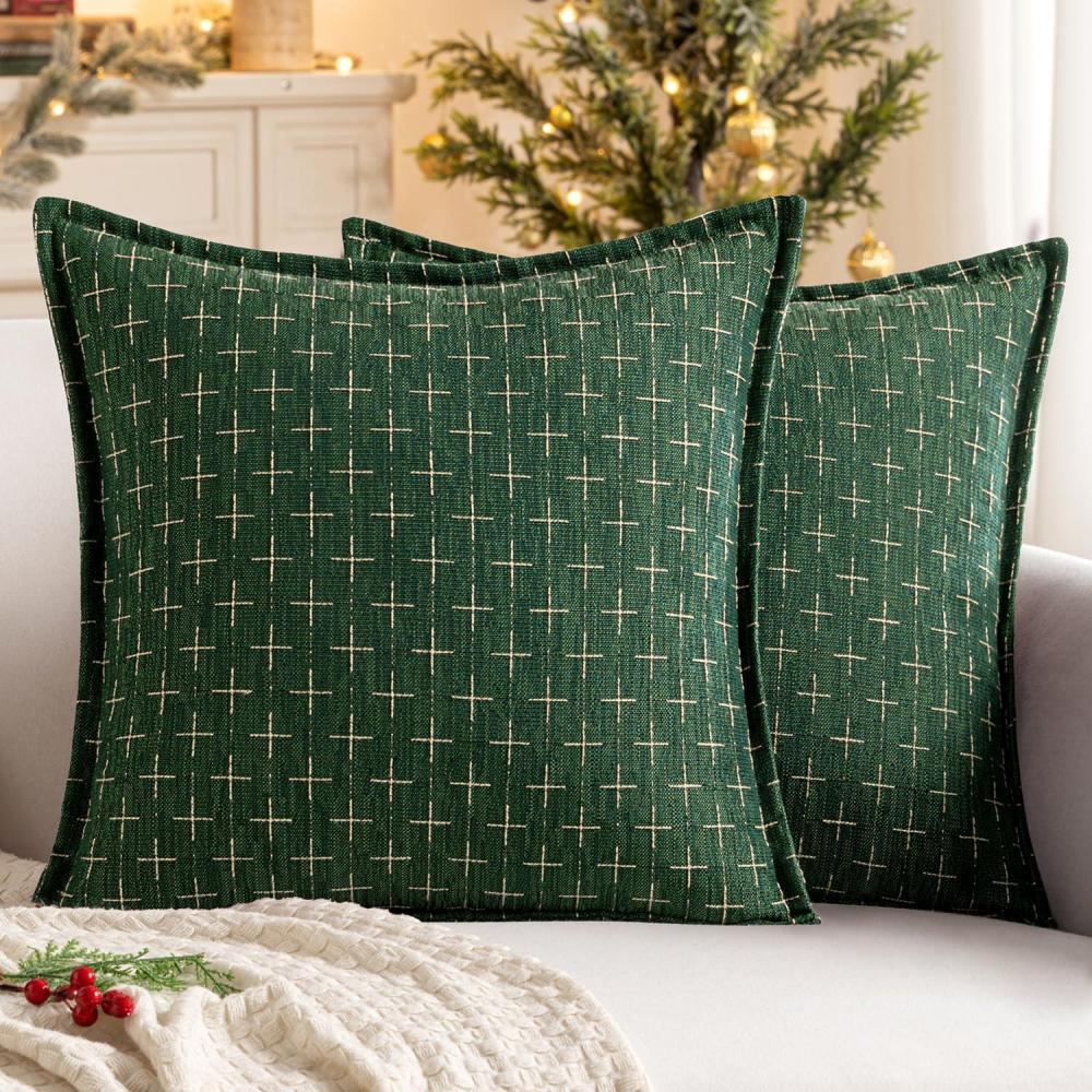 imageMIULEE Decorative Burlap Linen Throw Pillows Covers 18x18 Inch Christmas Olive Green Spring Vintage Couch Pillow Covers Modern Farmhouse Pillowcase Woven Textured Cushion Cases for Sofa Bed LivingroomArmy Green