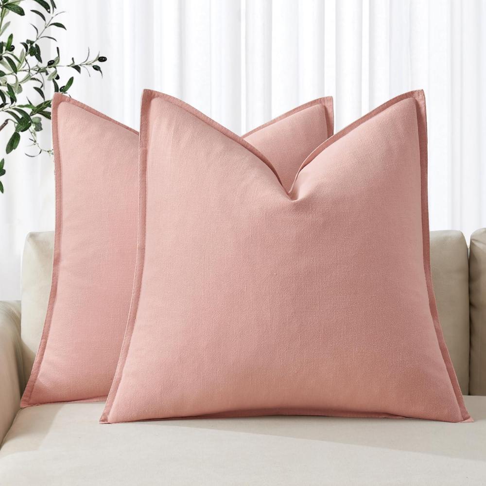imageMIULEE Decorative Linen Pillow Covers 20x20 Inch Natural Beige Boho Farmhouse Neutral Christmas Couch Throw Pillows for Bed Pack of 2 Accent Modern Pillowcase Sofa Livingroom Home DecorPink