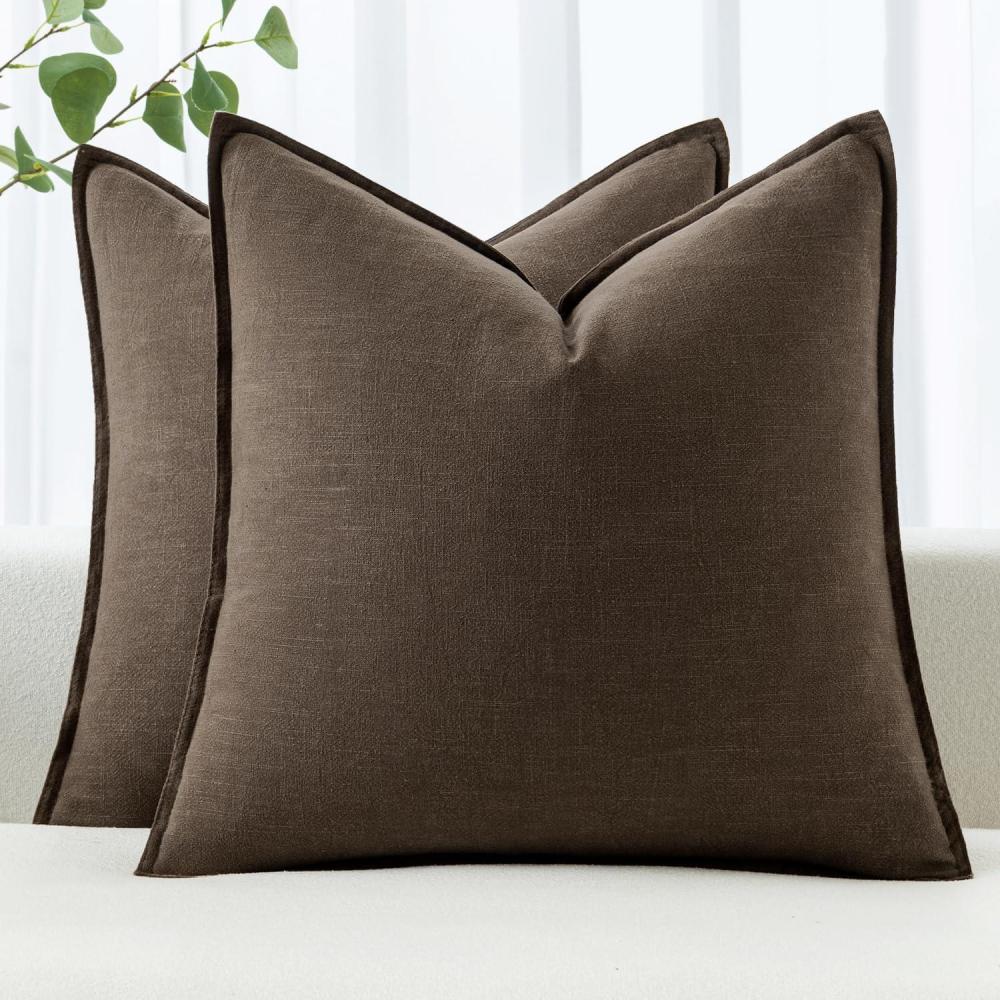 imageMIULEE Decorative Linen Pillow Covers 20x20 Inch Natural Beige Boho Farmhouse Neutral Christmas Couch Throw Pillows for Bed Pack of 2 Accent Modern Pillowcase Sofa Livingroom Home DecorDark Coffee
