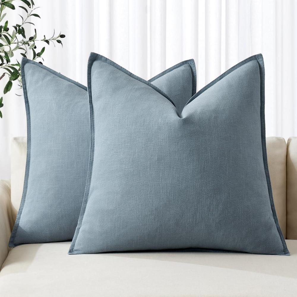 imageMIULEE Decorative Linen Pillow Covers 20x20 Inch Natural Beige Boho Farmhouse Neutral Christmas Couch Throw Pillows for Bed Pack of 2 Accent Modern Pillowcase Sofa Livingroom Home DecorBlue Grey