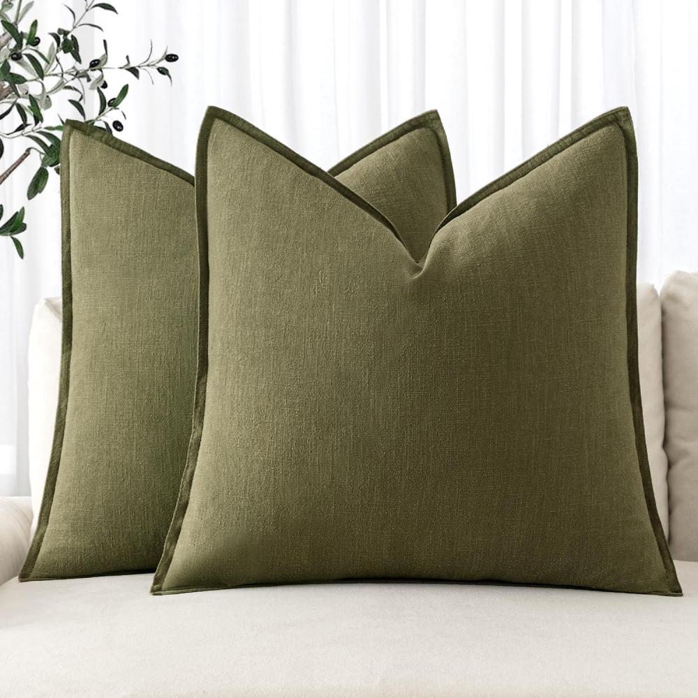 imageMIULEE Decorative Linen Pillow Covers 20x20 Inch Natural Beige Boho Farmhouse Neutral Christmas Couch Throw Pillows for Bed Pack of 2 Accent Modern Pillowcase Sofa Livingroom Home DecorGreen