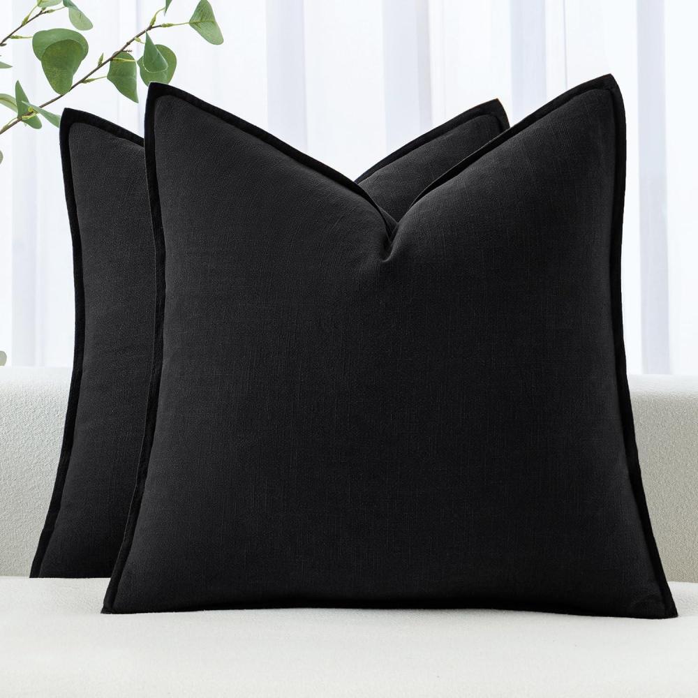 imageMIULEE Decorative Linen Pillow Covers 20x20 Inch Natural Beige Boho Farmhouse Neutral Christmas Couch Throw Pillows for Bed Pack of 2 Accent Modern Pillowcase Sofa Livingroom Home DecorBlack
