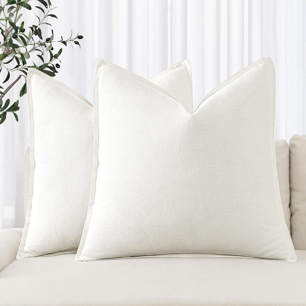 imageMIULEE Decorative Linen Pillow Covers 20x20 Inch Natural Beige Boho Farmhouse Neutral Christmas Couch Throw Pillows for Bed Pack of 2 Accent Modern Pillowcase Sofa Livingroom Home DecorCream White