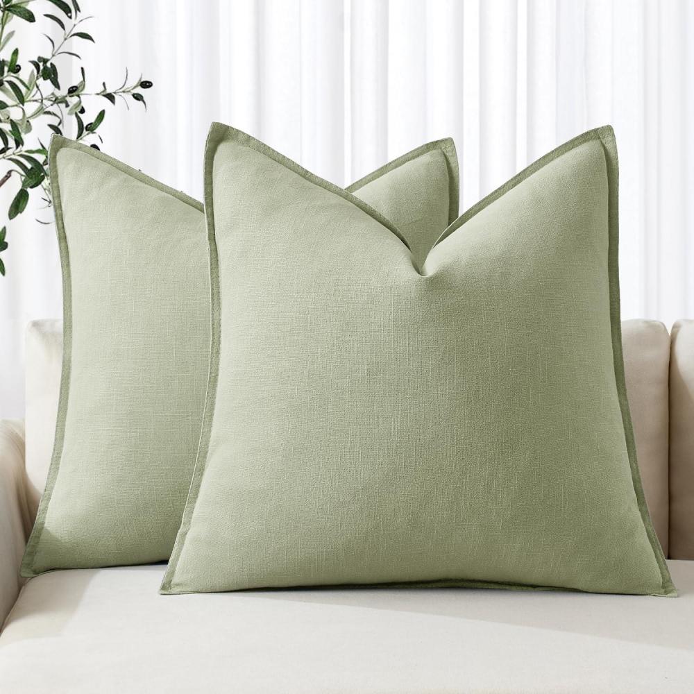 imageMIULEE Decorative Linen Pillow Covers 20x20 Inch Natural Beige Boho Farmhouse Neutral Christmas Couch Throw Pillows for Bed Pack of 2 Accent Modern Pillowcase Sofa Livingroom Home DecorLight Green