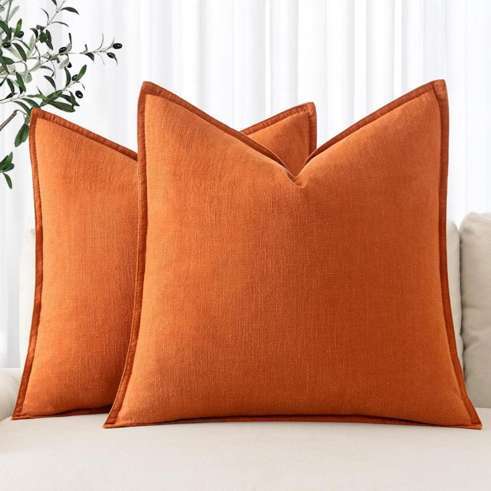 imageMIULEE Decorative Linen Pillow Covers 20x20 Inch Natural Beige Boho Farmhouse Neutral Christmas Couch Throw Pillows for Bed Pack of 2 Accent Modern Pillowcase Sofa Livingroom Home DecorOrange