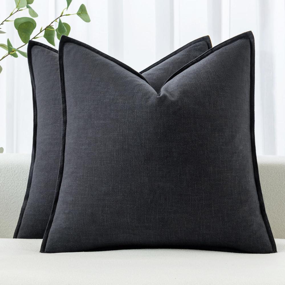 imageMIULEE Decorative Linen Pillow Covers 20x20 Inch Natural Beige Boho Farmhouse Neutral Christmas Couch Throw Pillows for Bed Pack of 2 Accent Modern Pillowcase Sofa Livingroom Home DecorDark Gray