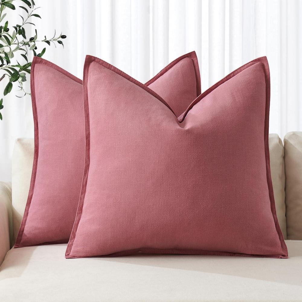 imageMIULEE Decorative Linen Pillow Covers 20x20 Inch Natural Beige Boho Farmhouse Neutral Christmas Couch Throw Pillows for Bed Pack of 2 Accent Modern Pillowcase Sofa Livingroom Home DecorCranberry Red