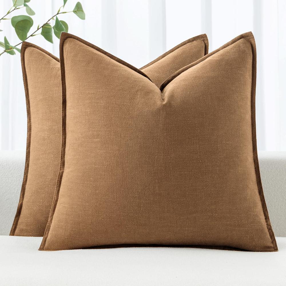 imageMIULEE Decorative Linen Pillow Covers 20x20 Inch Natural Beige Boho Farmhouse Neutral Christmas Couch Throw Pillows for Bed Pack of 2 Accent Modern Pillowcase Sofa Livingroom Home DecorBrown