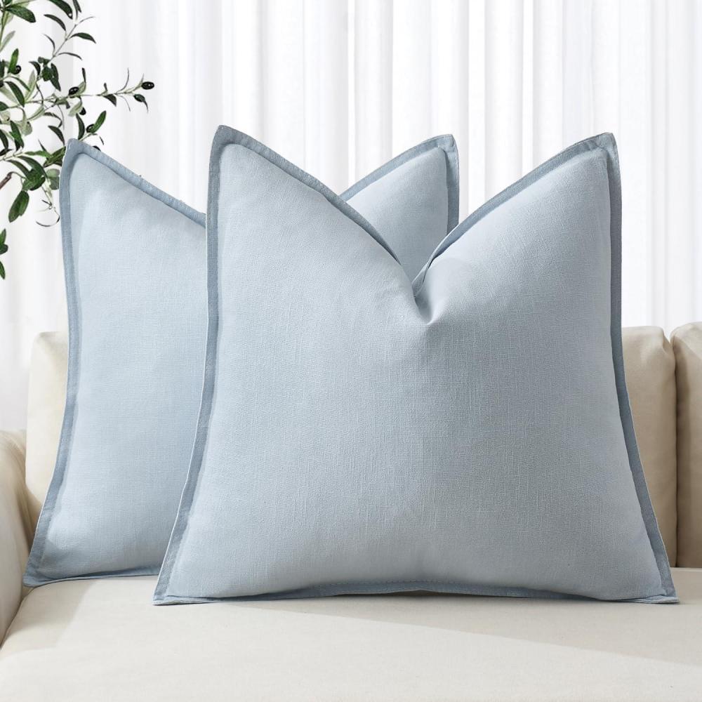 imageMIULEE Decorative Linen Pillow Covers 20x20 Inch Natural Beige Boho Farmhouse Neutral Christmas Couch Throw Pillows for Bed Pack of 2 Accent Modern Pillowcase Sofa Livingroom Home DecorLight Blue