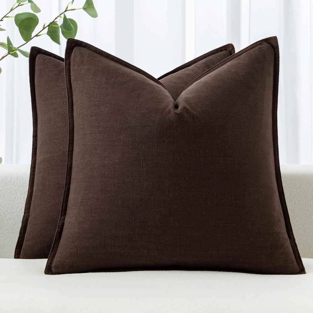 imageMIULEE Decorative Linen Pillow Covers 20x20 Inch Natural Beige Boho Farmhouse Neutral Christmas Couch Throw Pillows for Bed Pack of 2 Accent Modern Pillowcase Sofa Livingroom Home DecorDark Brown