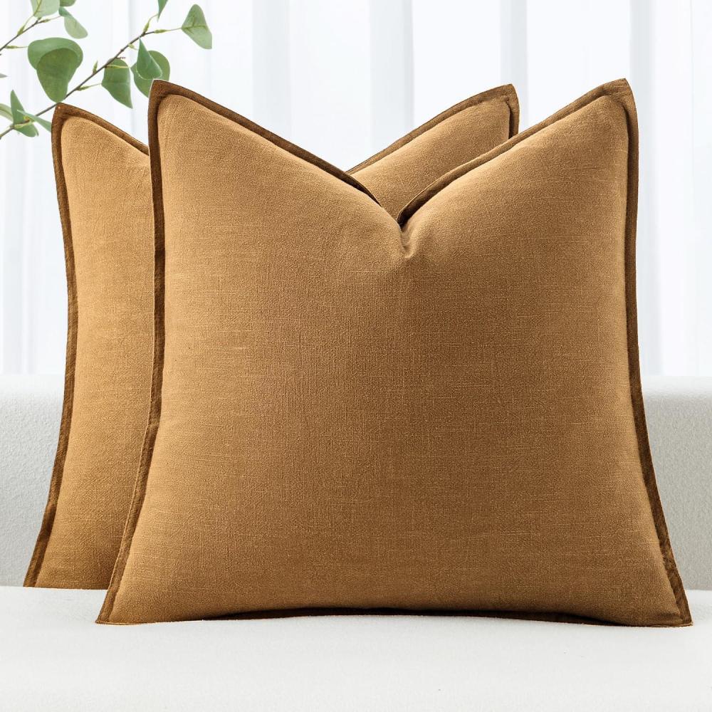 imageMIULEE Decorative Linen Pillow Covers 20x20 Inch Natural Beige Boho Farmhouse Neutral Christmas Couch Throw Pillows for Bed Pack of 2 Accent Modern Pillowcase Sofa Livingroom Home DecorHazel