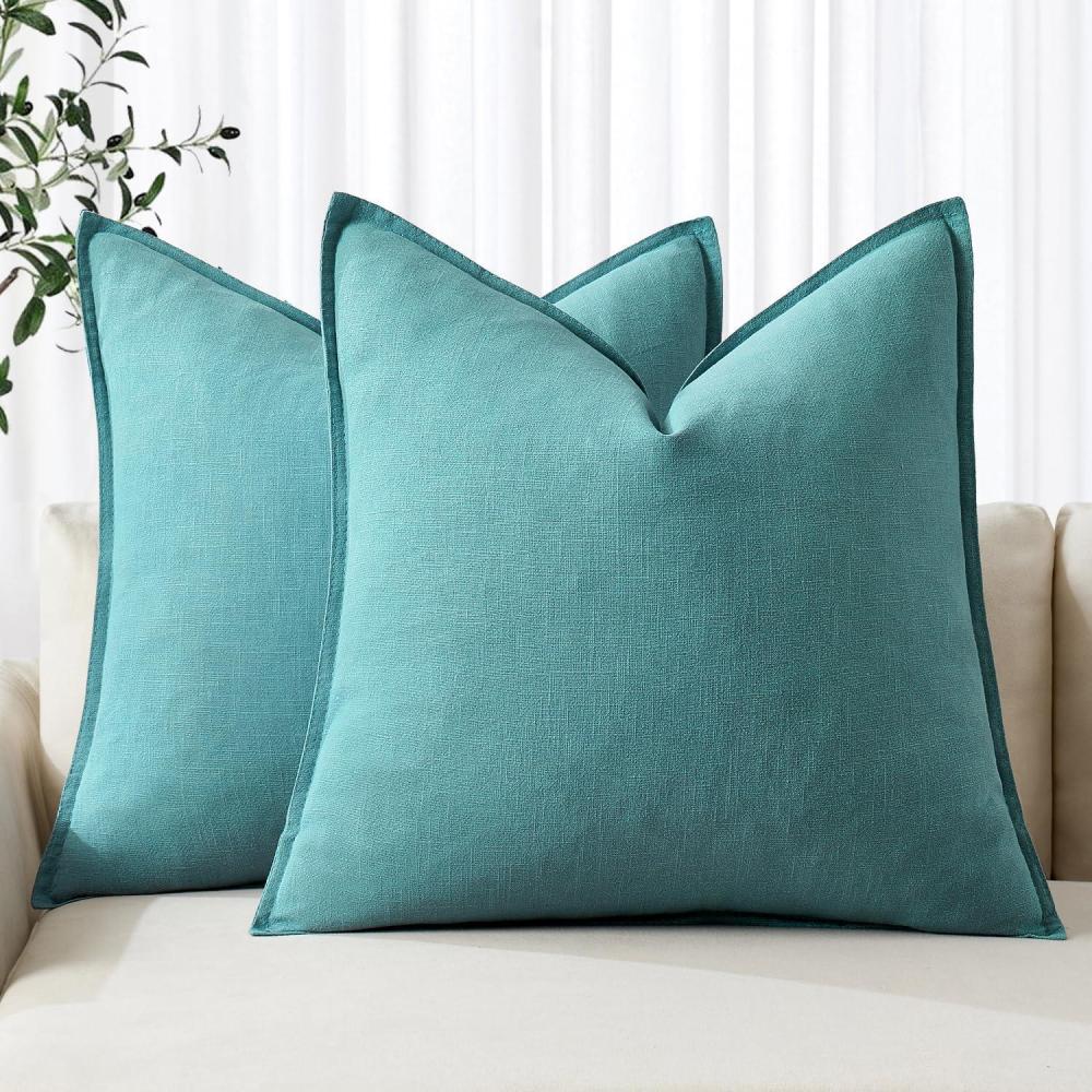 imageMIULEE Decorative Linen Pillow Covers 20x20 Inch Natural Beige Boho Farmhouse Neutral Christmas Couch Throw Pillows for Bed Pack of 2 Accent Modern Pillowcase Sofa Livingroom Home DecorTurquoise