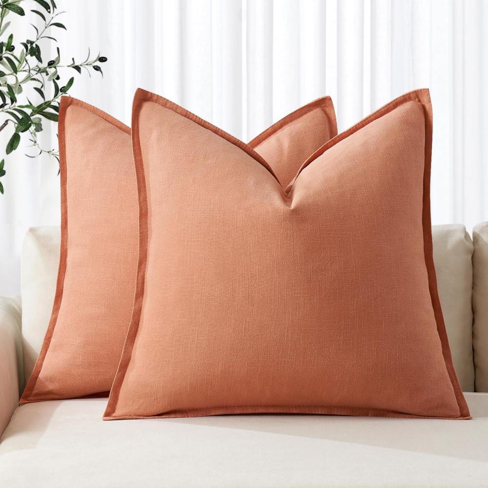 imageMIULEE Decorative Linen Pillow Covers 20x20 Inch Natural Beige Boho Farmhouse Neutral Christmas Couch Throw Pillows for Bed Pack of 2 Accent Modern Pillowcase Sofa Livingroom Home DecorCoral