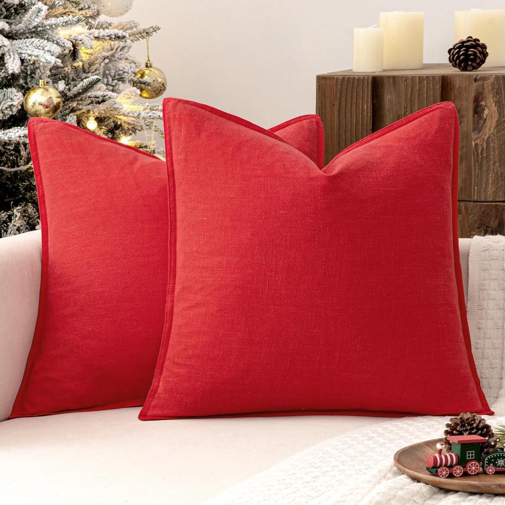 imageMIULEE Decorative Linen Pillow Covers 20x20 Inch Natural Beige Boho Farmhouse Neutral Christmas Couch Throw Pillows for Bed Pack of 2 Accent Modern Pillowcase Sofa Livingroom Home DecorRed