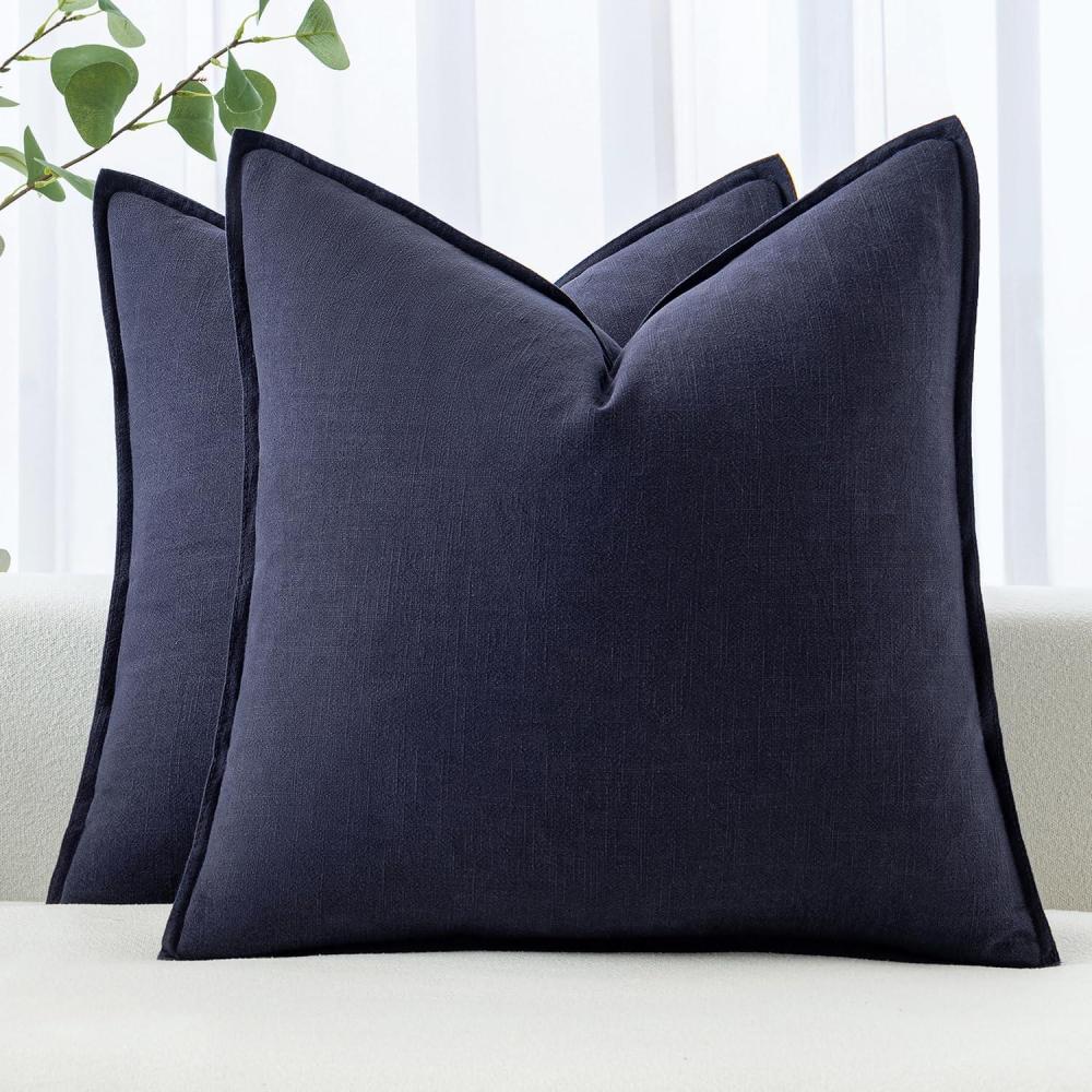 imageMIULEE Decorative Linen Pillow Covers 20x20 Inch Natural Beige Boho Farmhouse Neutral Christmas Couch Throw Pillows for Bed Pack of 2 Accent Modern Pillowcase Sofa Livingroom Home DecorNavy