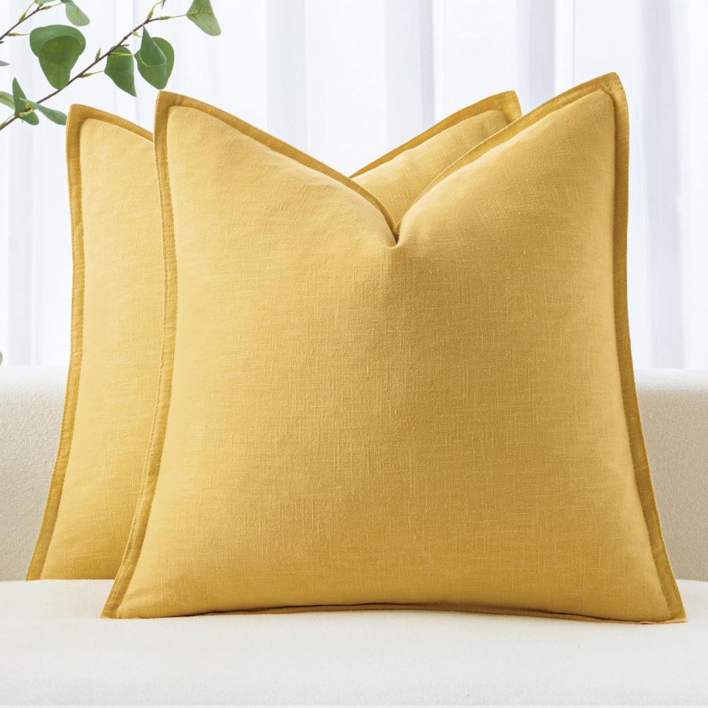 imageMIULEE Decorative Linen Pillow Covers 20x20 Inch Natural Beige Boho Farmhouse Neutral Christmas Couch Throw Pillows for Bed Pack of 2 Accent Modern Pillowcase Sofa Livingroom Home DecorYellow