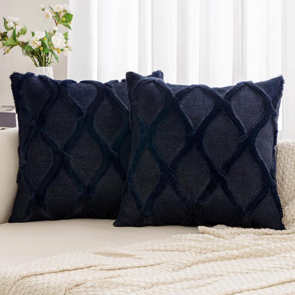 imageMIULEE Decorative Throw Pillow Covers Dark Grey 18x18 Inch Set of 2 Soft Plush Faux Wool Couch Cushion Covers Farmhouse Throw Pillows for Couch Bed Sofa Living RoomNavy Blue