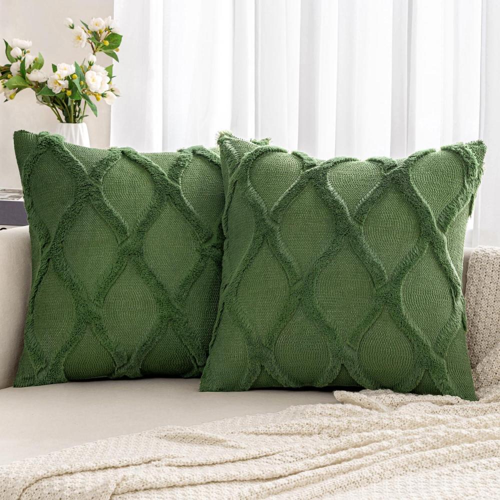 imageMIULEE Decorative Throw Pillow Covers Dark Grey 18x18 Inch Set of 2 Soft Plush Faux Wool Couch Cushion Covers Farmhouse Throw Pillows for Couch Bed Sofa Living RoomMoss Green