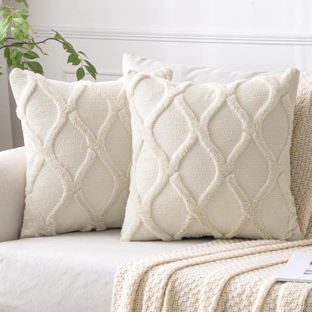 imageMIULEE Decorative Throw Pillow Covers Dark Grey 18x18 Inch Set of 2 Soft Plush Faux Wool Couch Cushion Covers Farmhouse Throw Pillows for Couch Bed Sofa Living RoomBeige