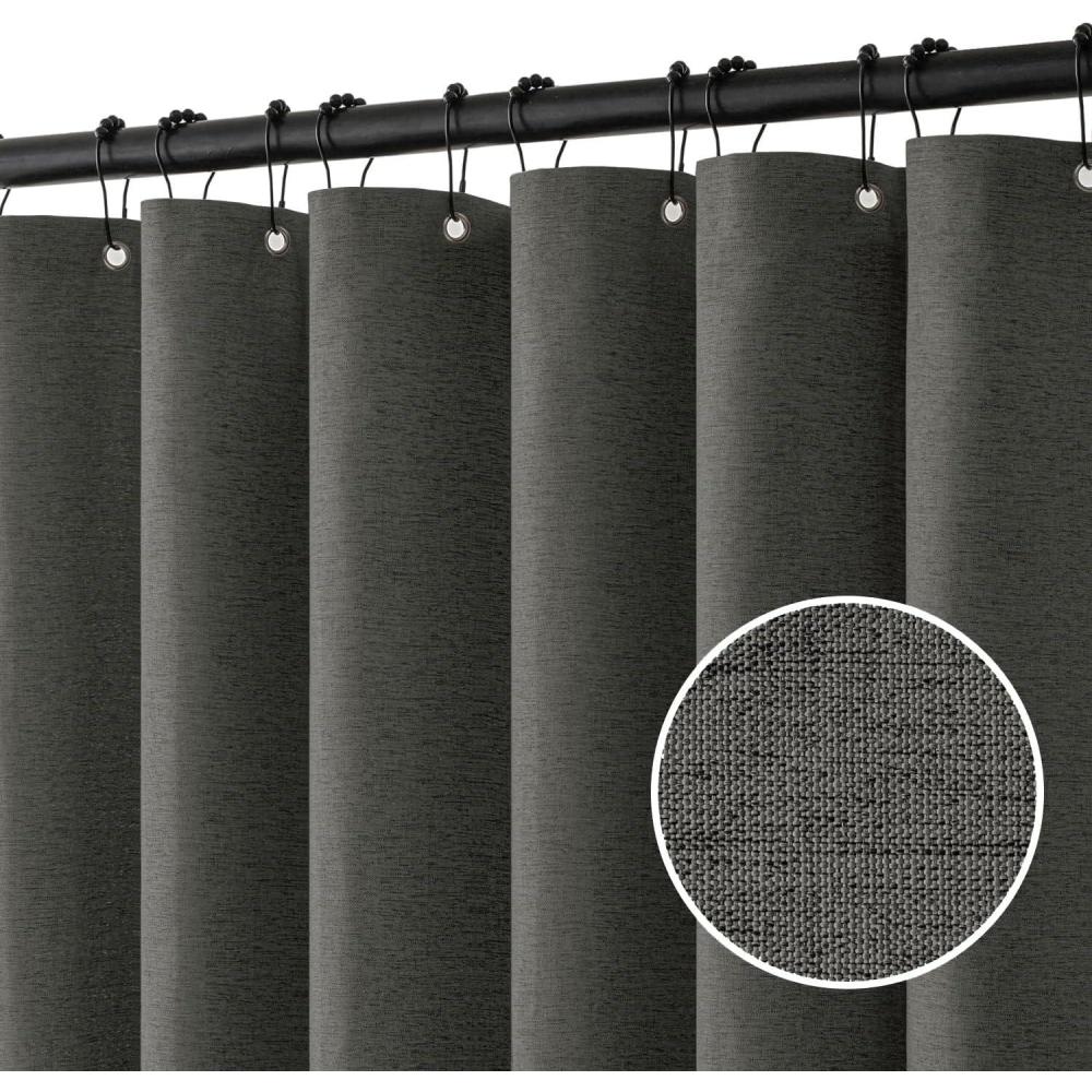 imageMIULEE Extra Long Linen Shower Curtain 96 Inches Long with 12 Metal Hooks Washable Beige Fabric Shower Curtain Set Waterproof Neutral Thick Cloth Shower Curtains for Bathroom Hotel Bathtub CreamCharcoal Grey