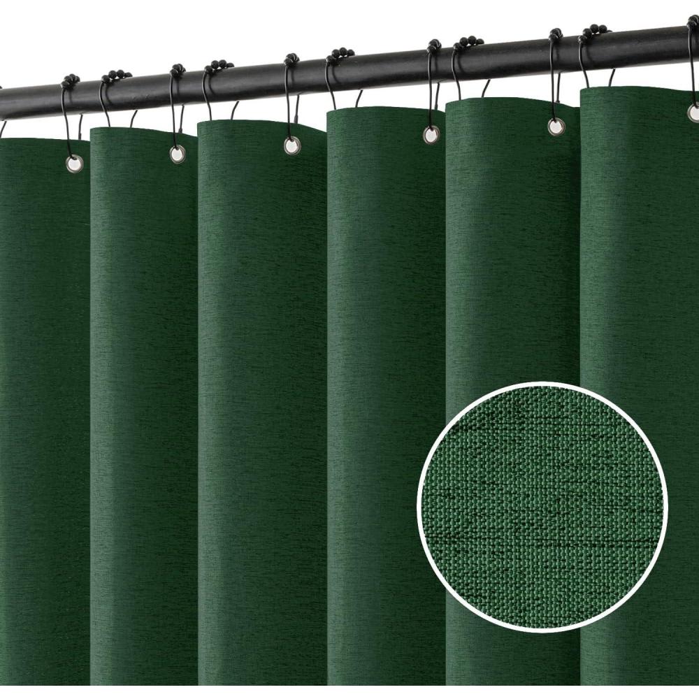 imageMIULEE Extra Long Linen Shower Curtain 96 Inches Long with 12 Metal Hooks Washable Beige Fabric Shower Curtain Set Waterproof Neutral Thick Cloth Shower Curtains for Bathroom Hotel Bathtub CreamDark Green