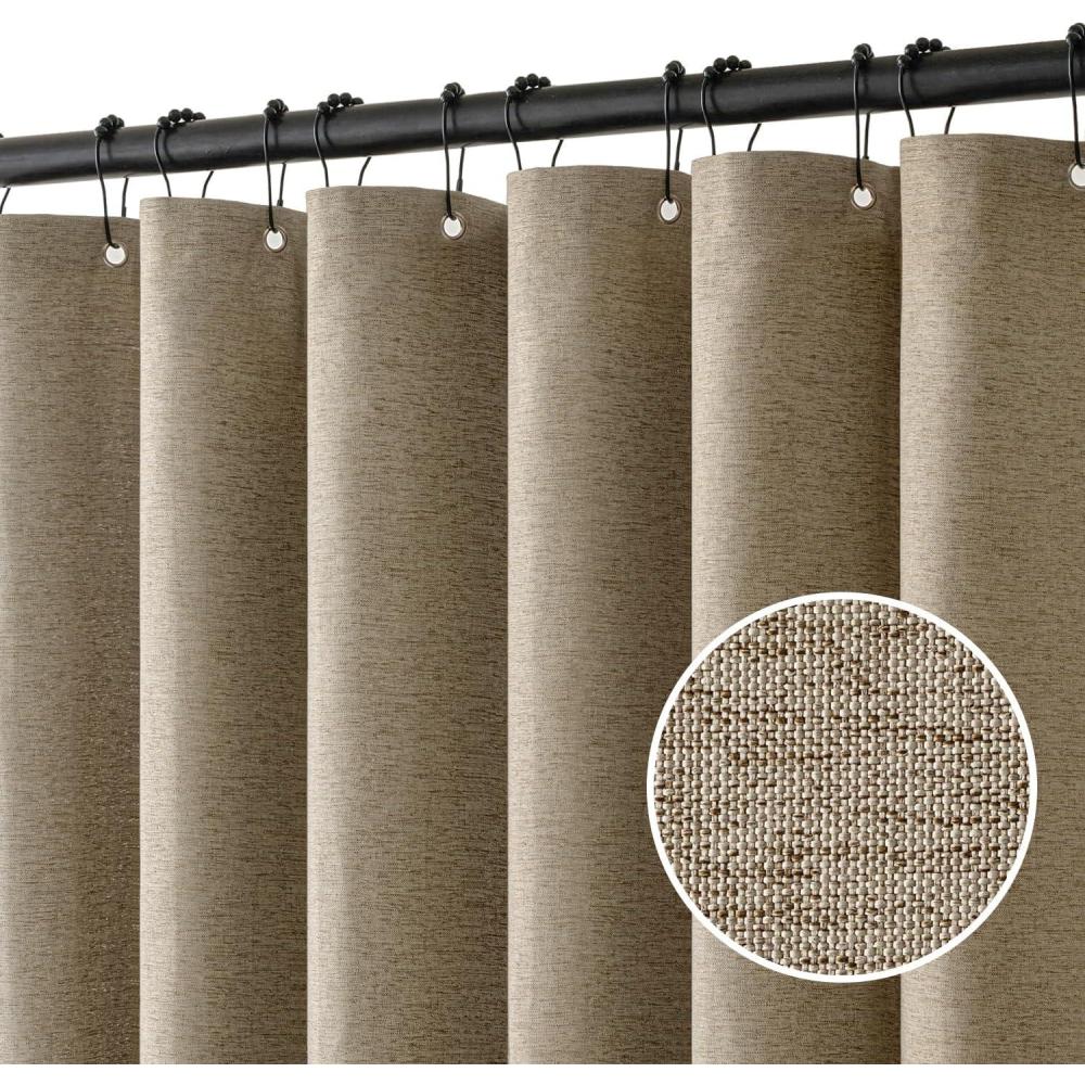 imageMIULEE Extra Long Linen Shower Curtain 96 Inches Long with 12 Metal Hooks Washable Beige Fabric Shower Curtain Set Waterproof Neutral Thick Cloth Shower Curtains for Bathroom Hotel Bathtub CreamKhaki
