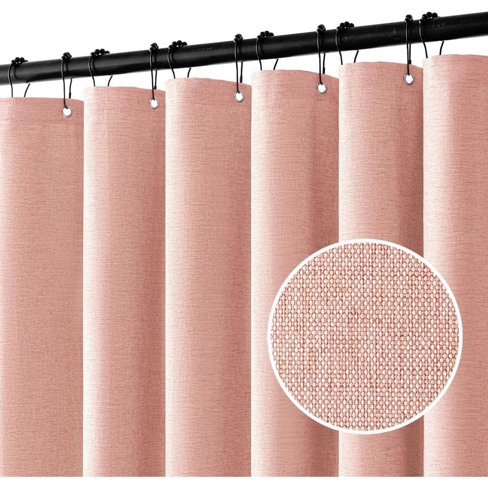 imageMIULEE Extra Long Linen Shower Curtain 96 Inches Long with 12 Metal Hooks Washable Beige Fabric Shower Curtain Set Waterproof Neutral Thick Cloth Shower Curtains for Bathroom Hotel Bathtub CreamBlush Pink