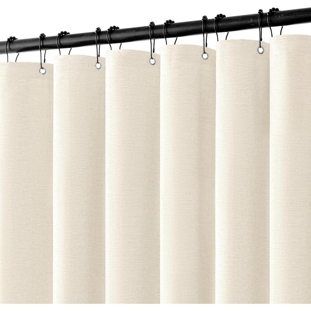 imageMIULEE Extra Long Linen Shower Curtain 96 Inches Long with 12 Metal Hooks Washable Beige Fabric Shower Curtain Set Waterproof Neutral Thick Cloth Shower Curtains for Bathroom Hotel Bathtub CreamIvory