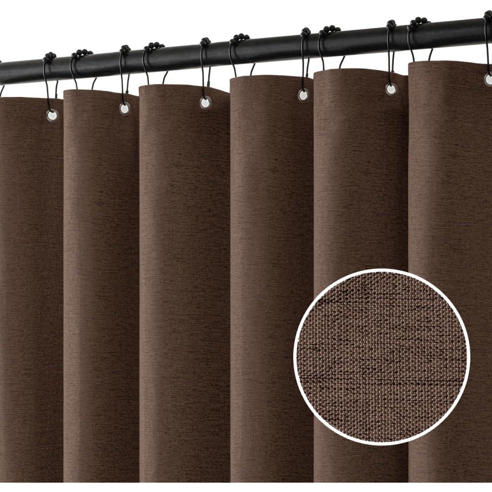 imageMIULEE Extra Long Linen Shower Curtain 96 Inches Long with 12 Metal Hooks Washable Beige Fabric Shower Curtain Set Waterproof Neutral Thick Cloth Shower Curtains for Bathroom Hotel Bathtub CreamBrown