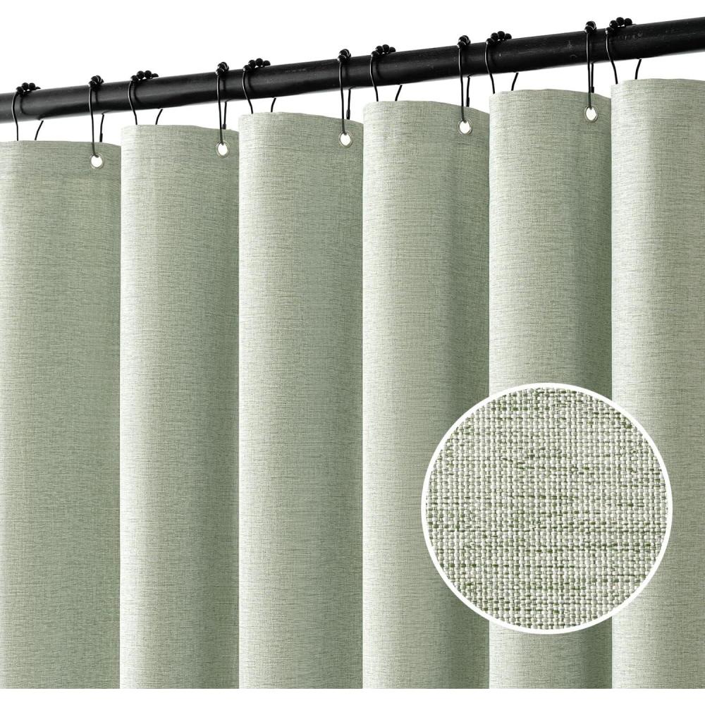 imageMIULEE Extra Long Linen Shower Curtain 96 Inches Long with 12 Metal Hooks Washable Beige Fabric Shower Curtain Set Waterproof Neutral Thick Cloth Shower Curtains for Bathroom Hotel Bathtub CreamSage Green