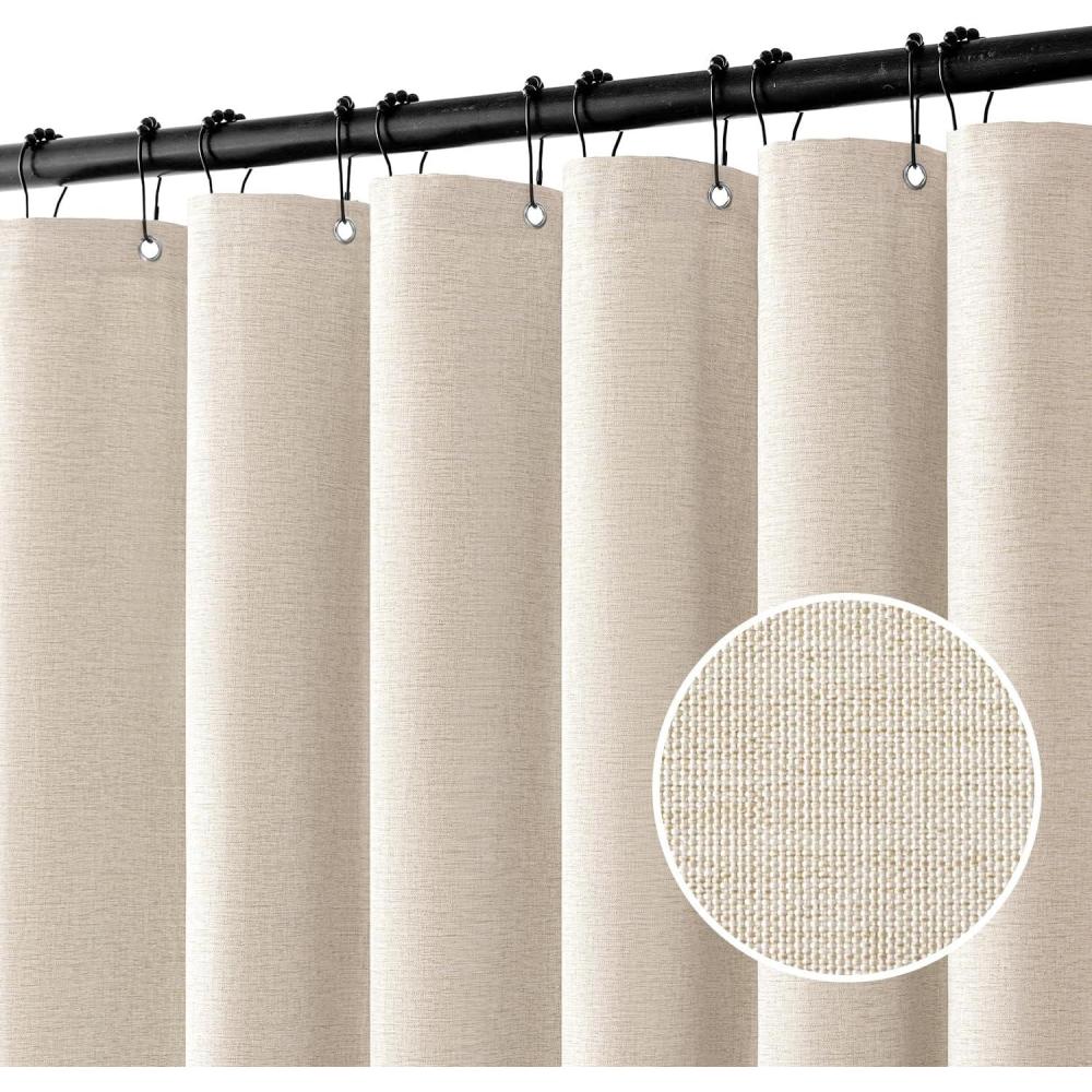imageMIULEE Extra Long Linen Shower Curtain 96 Inches Long with 12 Metal Hooks Washable Beige Fabric Shower Curtain Set Waterproof Neutral Thick Cloth Shower Curtains for Bathroom Hotel Bathtub CreamCream