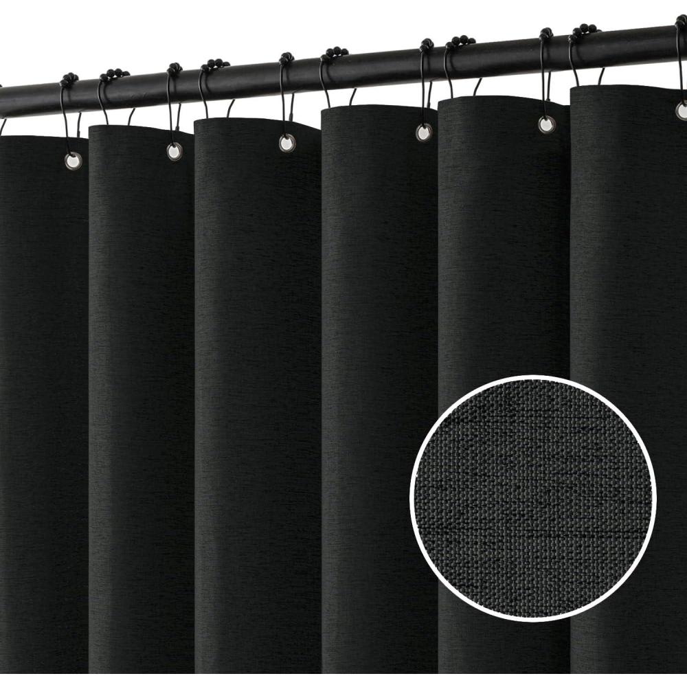 imageMIULEE Extra Long Linen Shower Curtain 96 Inches Long with 12 Metal Hooks Washable Beige Fabric Shower Curtain Set Waterproof Neutral Thick Cloth Shower Curtains for Bathroom Hotel Bathtub CreamBlack