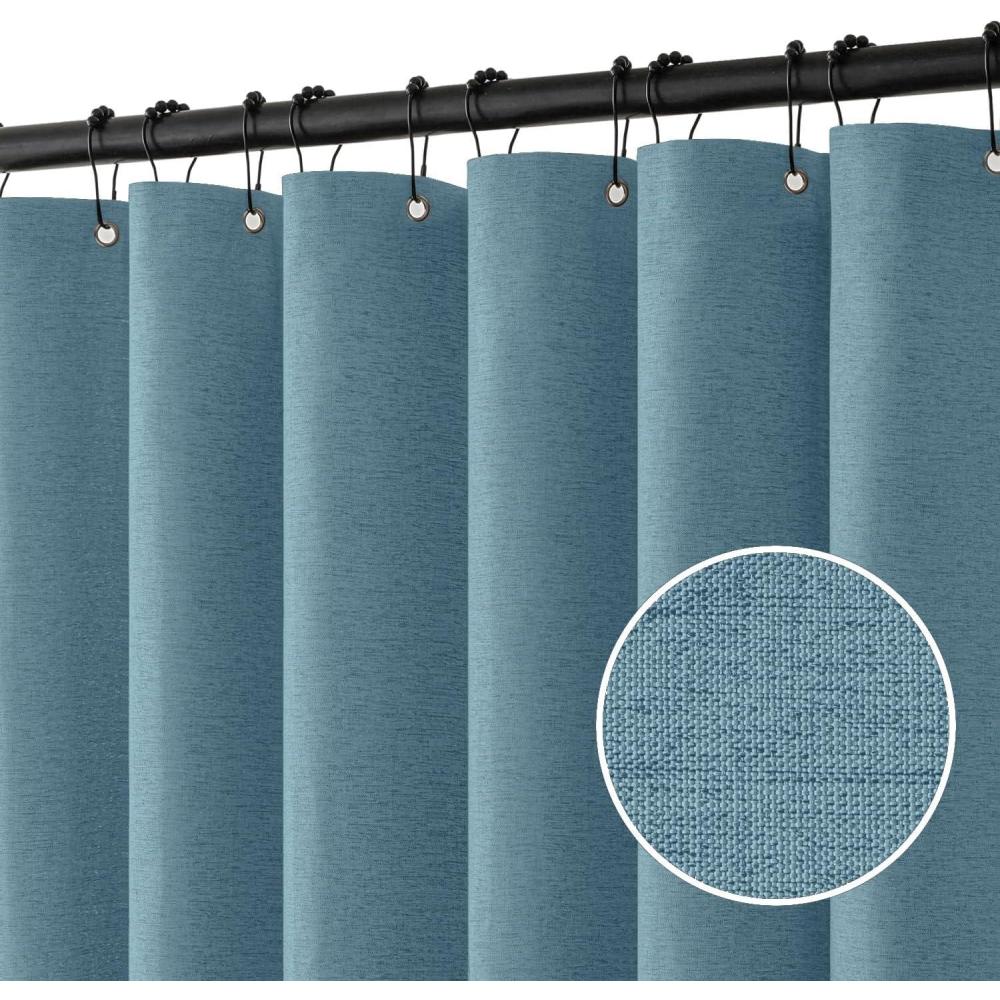 imageMIULEE Extra Long Linen Shower Curtain 96 Inches Long with 12 Metal Hooks Washable Beige Fabric Shower Curtain Set Waterproof Neutral Thick Cloth Shower Curtains for Bathroom Hotel Bathtub CreamMoonlight Blue