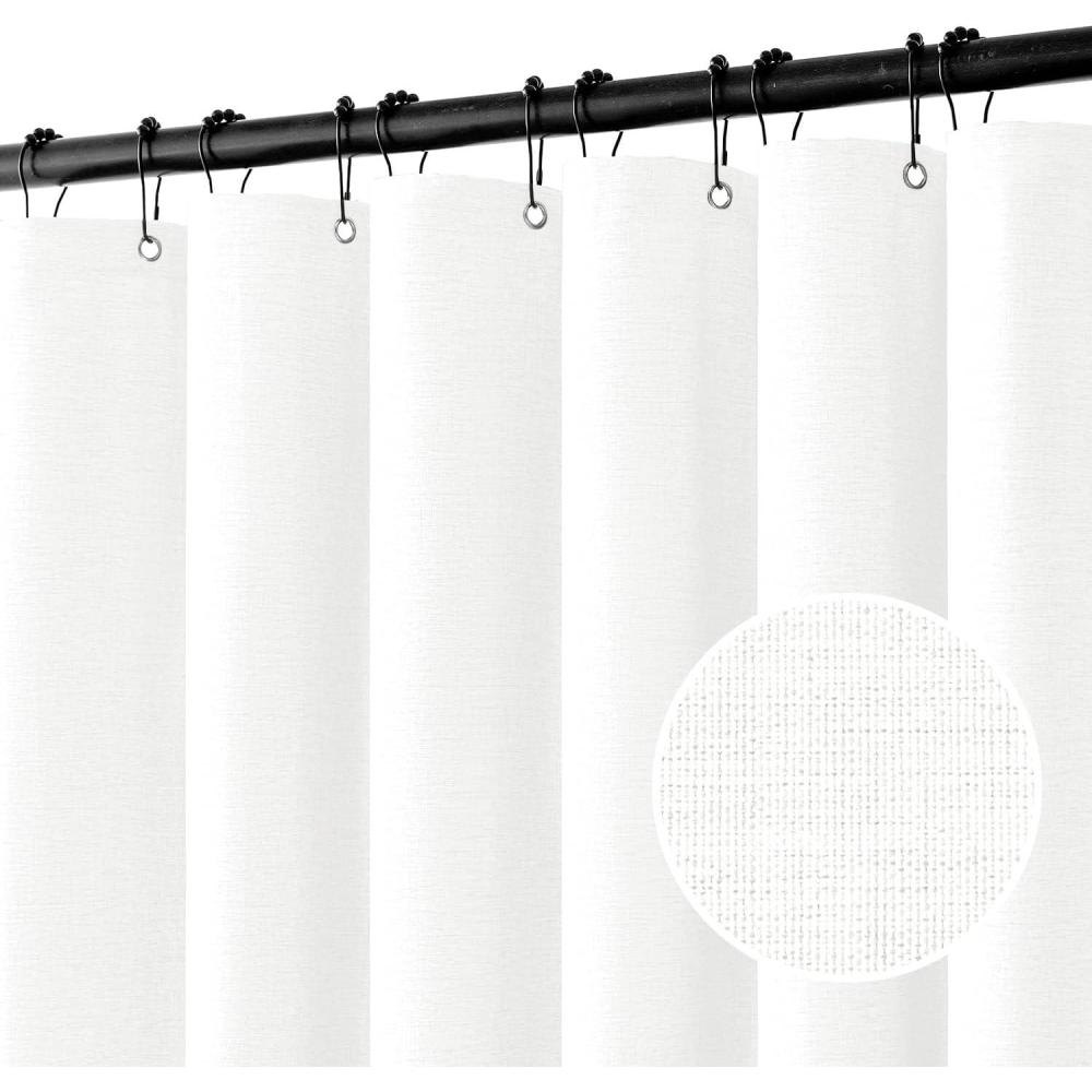 imageMIULEE Extra Long Linen Shower Curtain 96 Inches Long with 12 Metal Hooks Washable Beige Fabric Shower Curtain Set Waterproof Neutral Thick Cloth Shower Curtains for Bathroom Hotel Bathtub CreamWhite